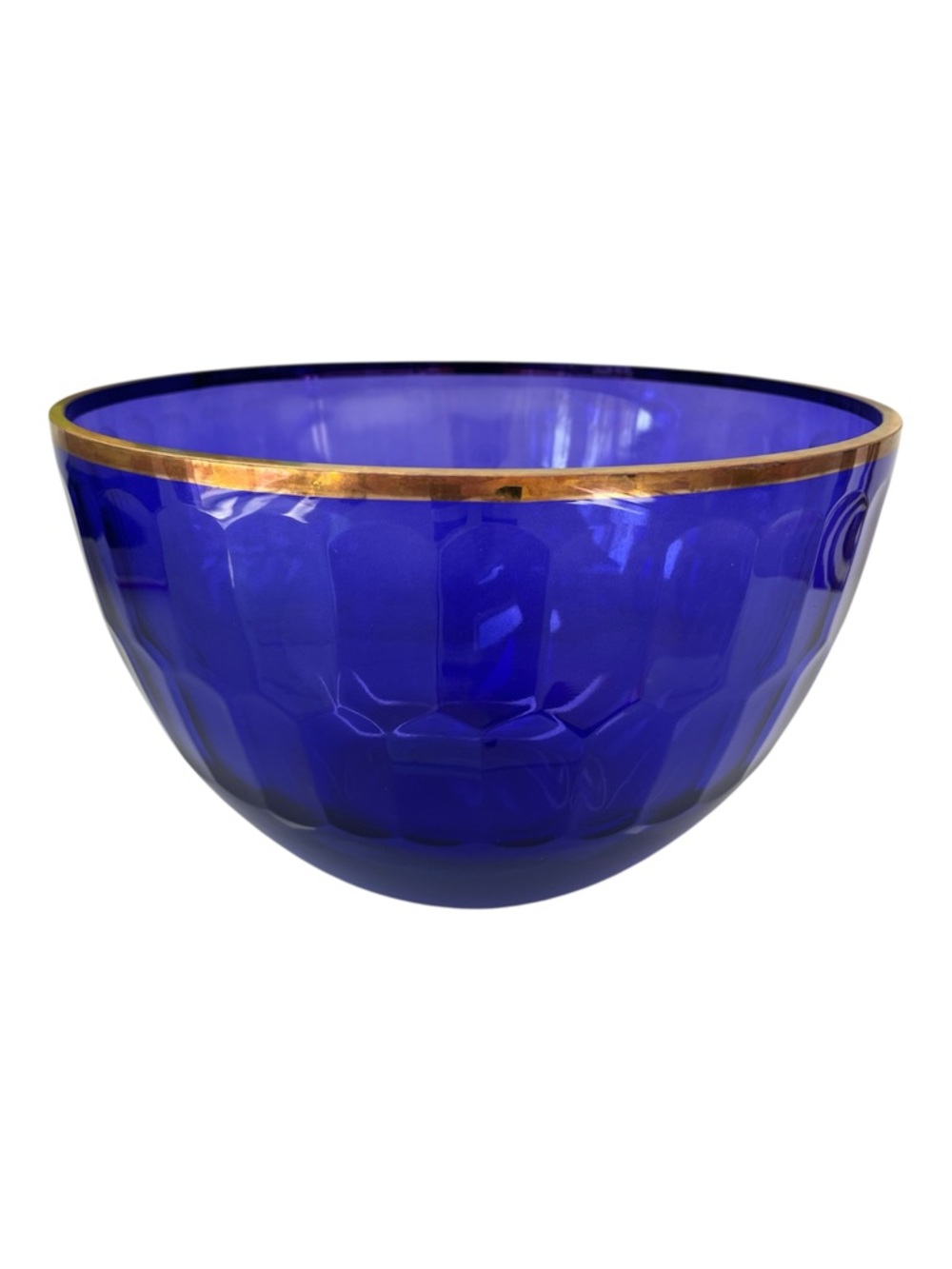 Oscar de la Renta Glass Cobalt Blue Large Gallery Bowl Gold Trim Poland